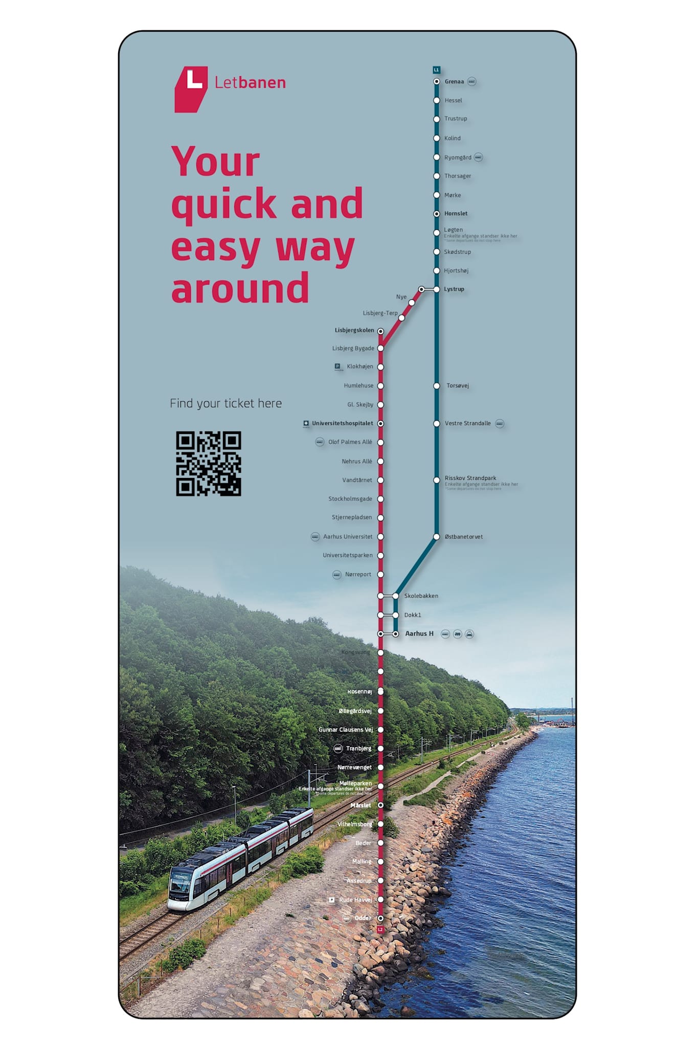 Aarhus City & Regional Map - Letbanen Route Map (DK, UK, DE)